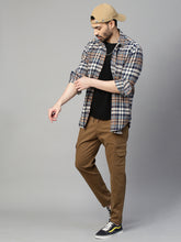 Genips Men's Brown  Cotton Stretch Bahamas Cargo Fit Solid Cargo